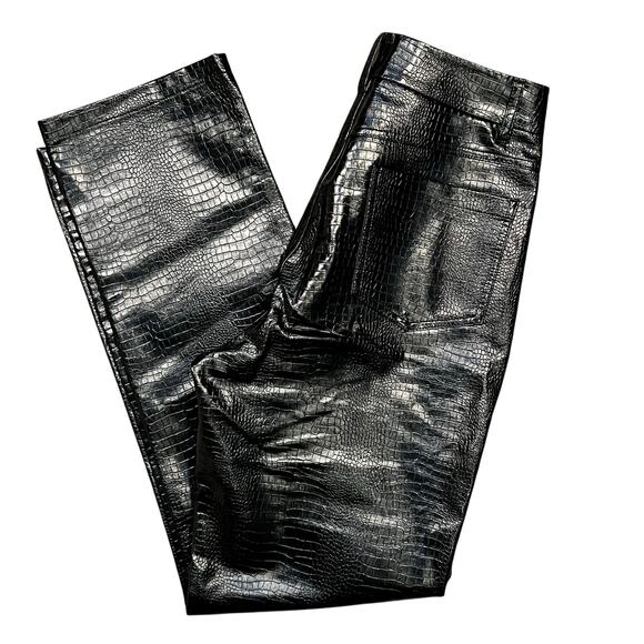 Boii Studios Black Alligator Faux Leather High Rise Straight Leg Pant Women XL - Picture 6 of 8